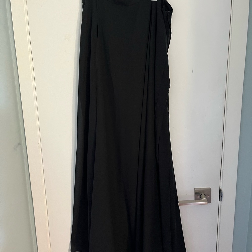 Tradition Black Wide-Leg Chiffon Overlay “Secret” Pants (Skirt Look) 32” Waist